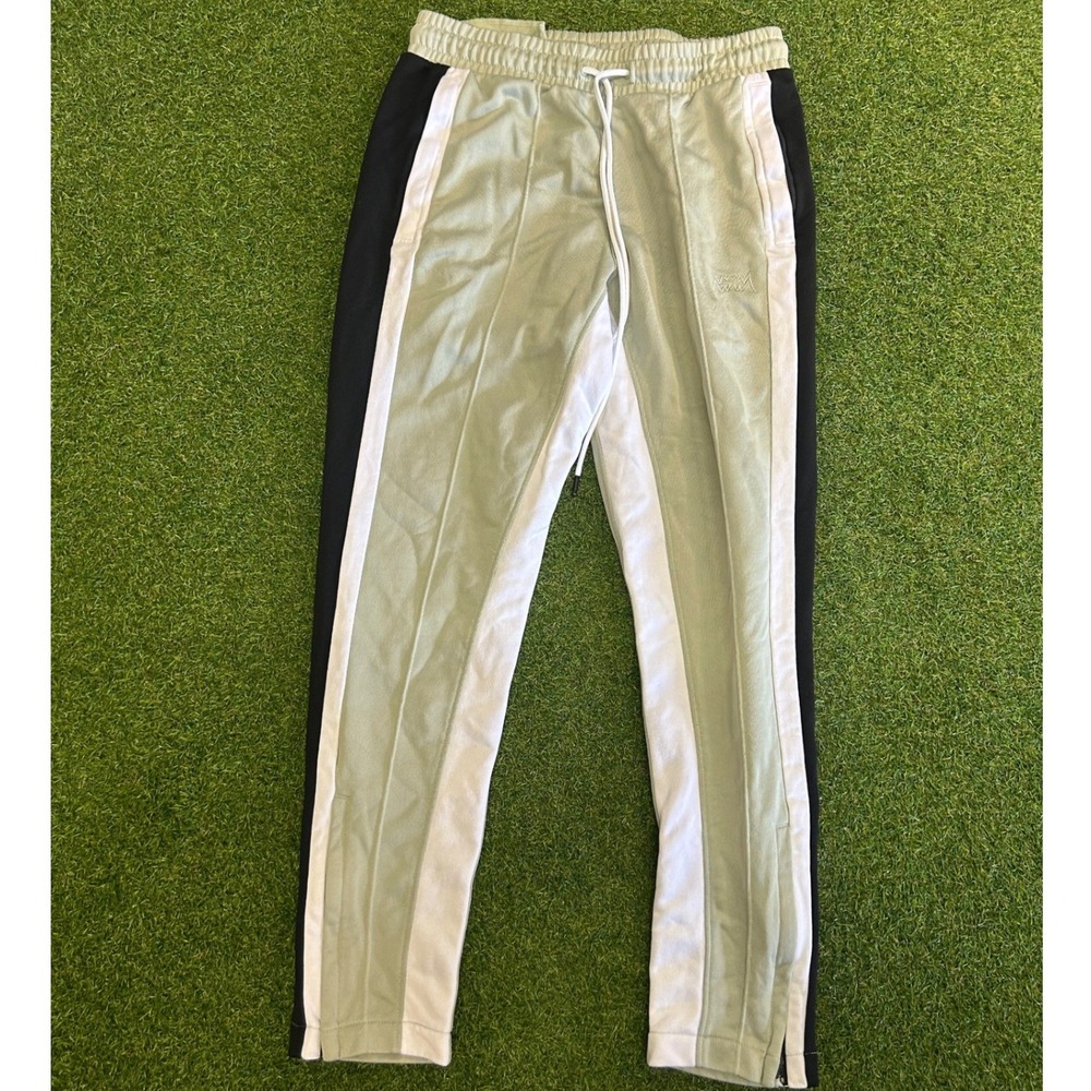 Puma Mens Track Pants Sage Green White Black Colorblock Joggers Size M